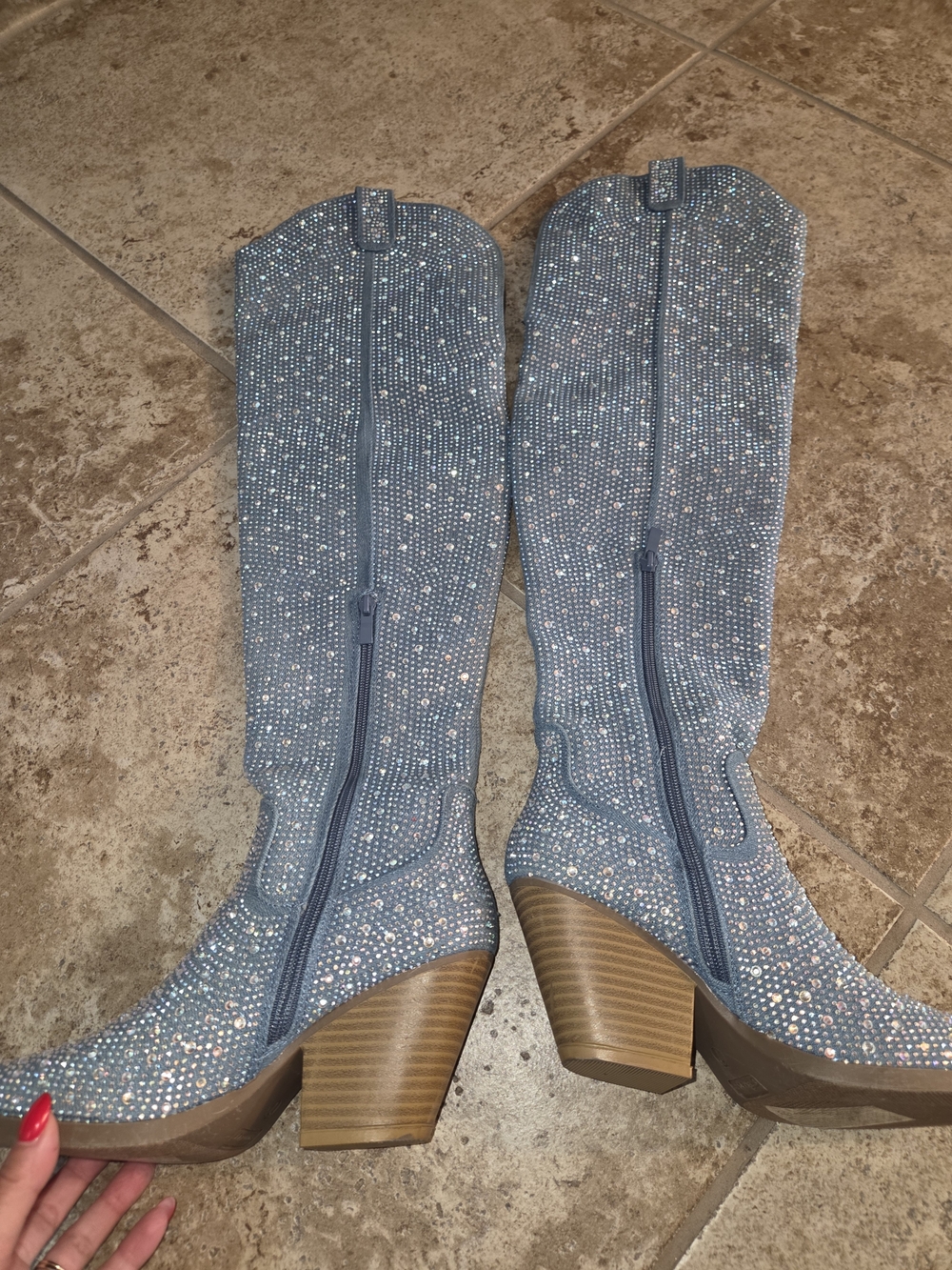 Women's Light Blue Rhinestone Western Boots Cowboy Boots NEW - Picture 4 of 6